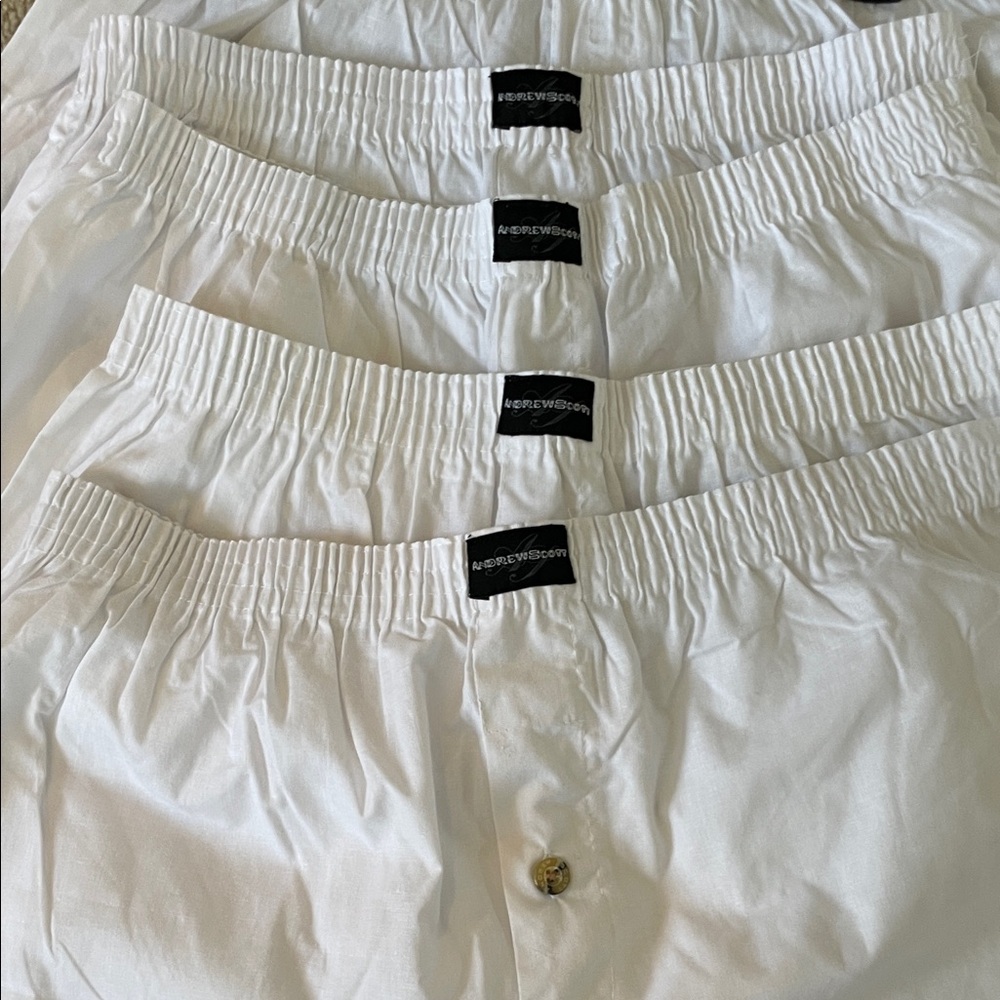 Andrew Scott Basics Boxers Mens Small White 4 Pack Excellent‎ Woven Cotton Blend